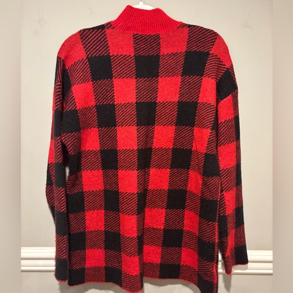 Women's Loft Red& Black Plaid Mock Neck Sweater - Size Large worn 2x - Picture 1 of 11